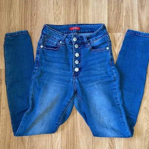 HH JEANS LOS ANGELES stretch 5 button high rise skinny jeans in women’s size 0 - Picture 6 of 10